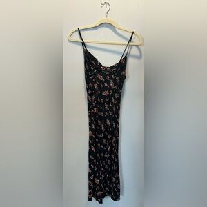 Monet Elegant Black Maxi Dress with Pink Floral Pattern